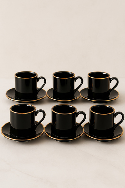 RGS HOMELİFE Gold Gilded 12 Piece Black Coffee Cup Set for 6 People