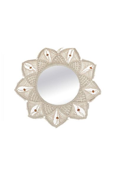 OEM Oglinda decorativa de perete, cu macrame, bej, 58 cm