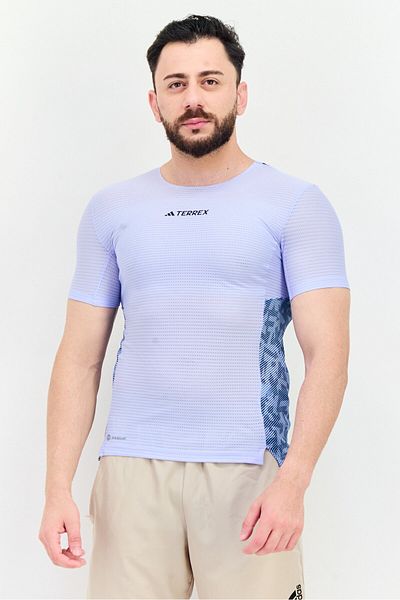 adidas Men Slim Fit Short Sleeve Agravic Pro Training T-Shirt, Light Blue