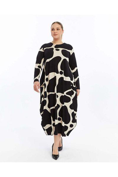 ModaMinar Women's Plus Size Elegant Patterned Combed Cotton Dress