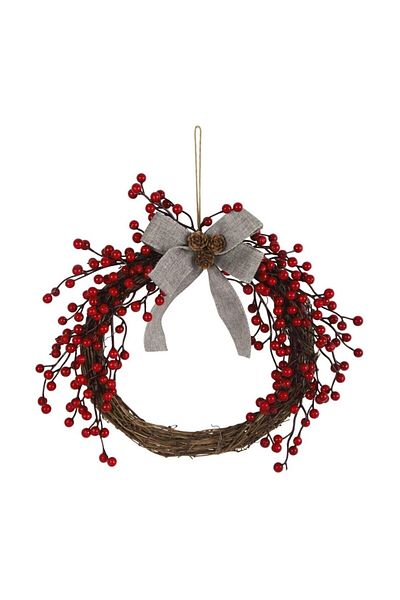 ideal STORE Christmas Wreath Diameter 40 CM, Decorated with Cranberry Twigs and Fruits, Combination of Nuts
