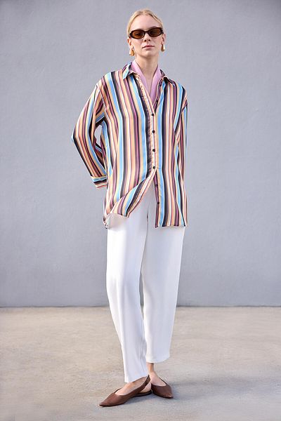 Touché Privé Line Pattern Satin Shirt