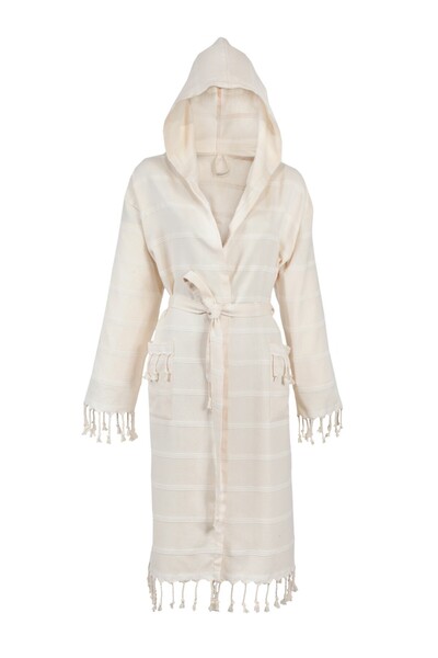 Bedinn Μπουρνούζι με κουκούλα 100% βαμβακερό Peshtemal - Μποέμικο σχέδιο με φούντες