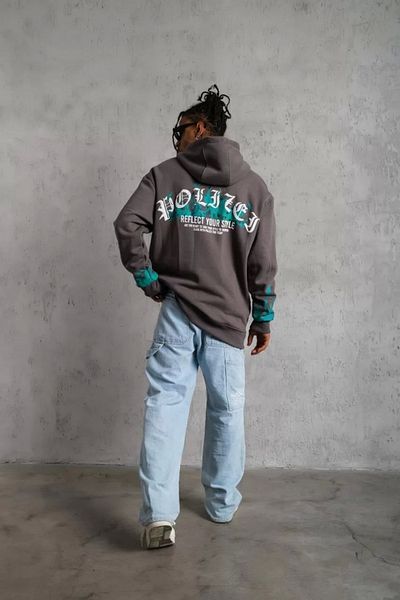 Silerra    Men's Three Thread Cotton Flame Printed Hooded Sweatshirt - Gray