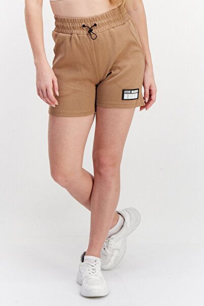 Steve Madden Women Regular Fit Drawstring Brand Logo Pull On Basic Shorts, Tan