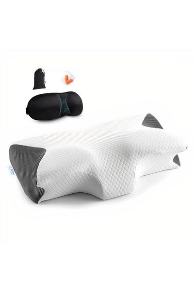 BETTER POSTURE Pro Orthopedic Cervical Pillow and 3D Sleeping Mask Package with Bag and Earplugs
