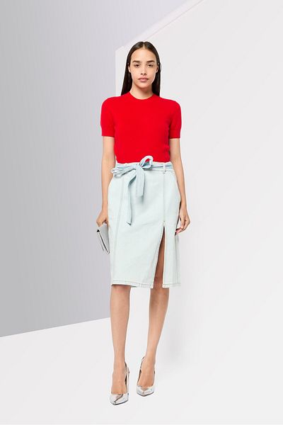 Stella McCartney Women Washed Belted Denim Midi Skirt, Blue