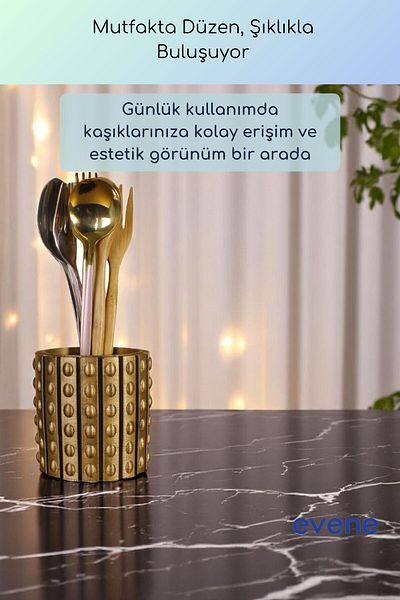 Evene Suport pentru tacâmuri de blat Suport decorativ pentru tacâmuri vertical Cilindru Suport pentru tacâmuri Culoare auriu anticat Model 91