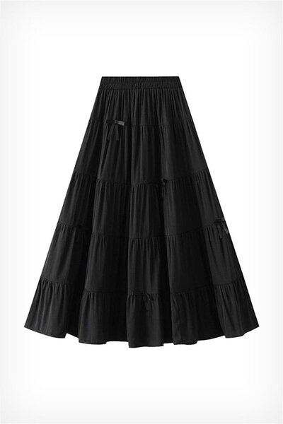 Karakedi Дълга черна пола с прегънати панделки