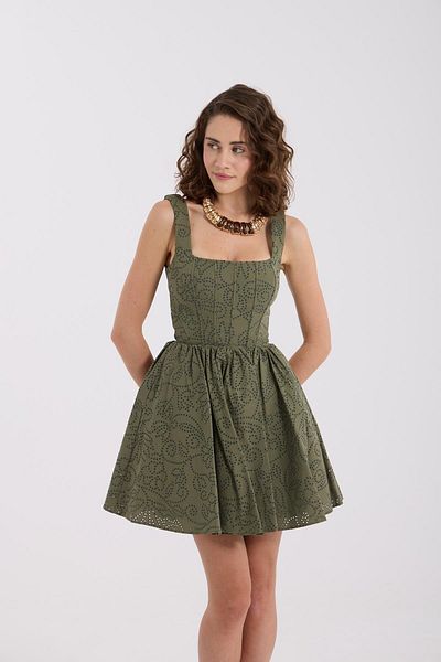 NOK İSTANBUL Blooming Grace Strapless Mini Dress Khaki