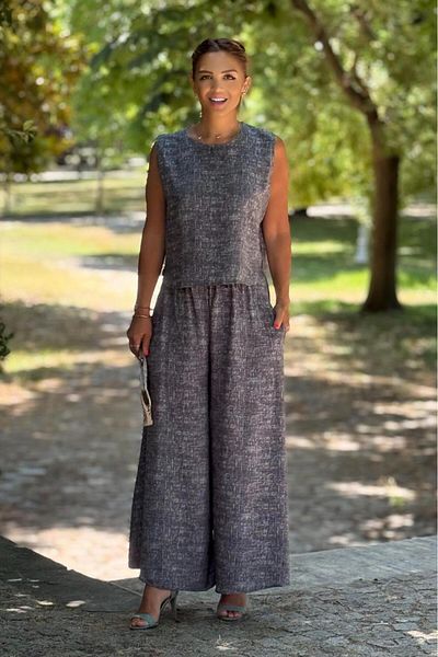 Nevin Kaya Moda Sicily Gray Color Buttoned Trousers Blouse Double Suit