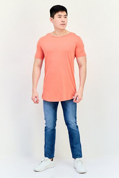 Lee Men Crew Neck Short Sleeve Plain T-shirt, Light Red