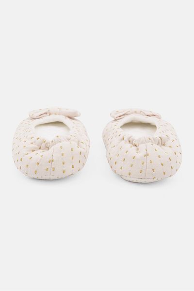 Tchibo Women Metallic Ballerina Shoes, Ivory