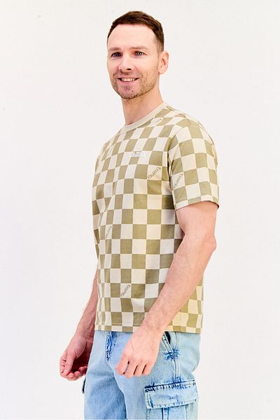 Giordano Men Crew Neck Short Sleeve Checkered T-Shirt, Multicolor
