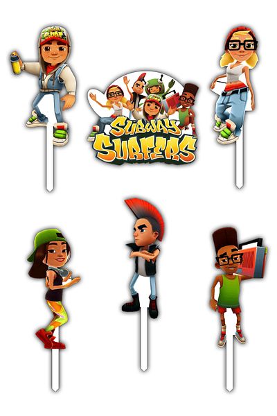 Bloom Atelier Subway Surfers Figurines, Set of 6 Cake Accessories, Cake Decoration Accessories, Cake Decorations