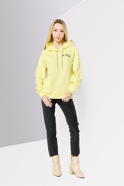 Scotch & Soda Women Embroidered Long Sleeves Hoodie, Light Yellow