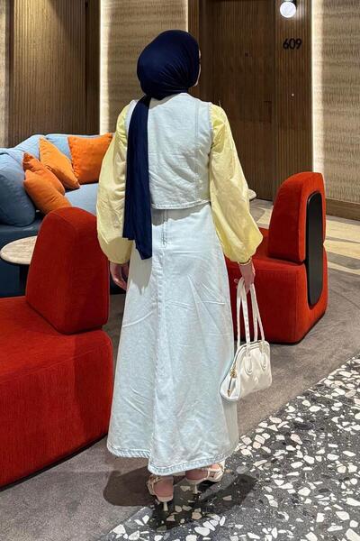 lamelif Cruvaz Closed Denim Skirt Suit Ice Blue