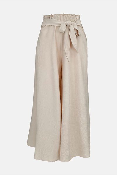 birizmoda Belted Elastic Waist Side Pocket Skirt Trousers - Beige