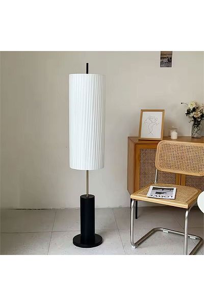 rexa Modern Tall Floor Lamp with White Pleated Shade