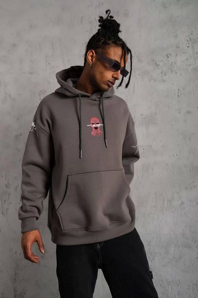 Silerra    Men's Mask Printed Hooded Sweat - Gray