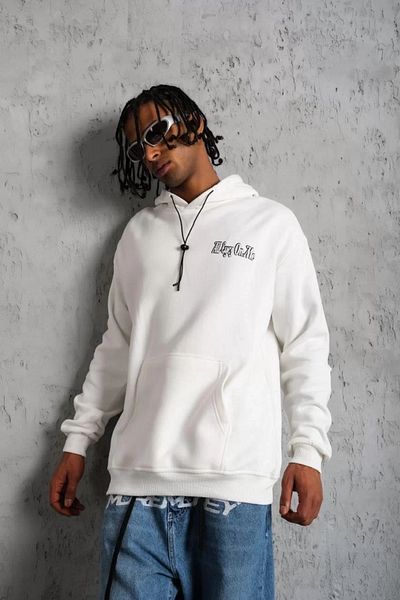 Silerra Men's Ribbed Printed Hooded Sweat with Sleeves and Skirts - White
