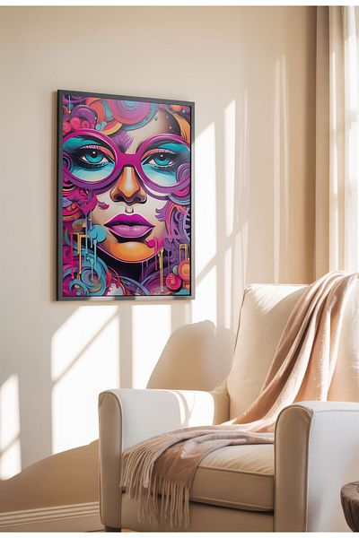 21mxm Street Art Poster, Vibrant Graffiti Portrait, Frameless Modern Canvas, Urban Vibe 2025