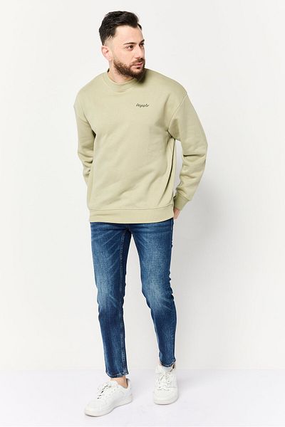 Algspar Men Crew Neck Long Sleeve Brand Logo Sweatshirts, Olive