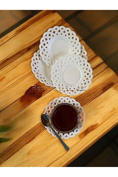 RENK YAPI RÜYASI Tea Plate 6 Tea Plates, Melamine Tea Plate, Solid Plastic Coaster with Porcelain Appearance Fashionable Pattern