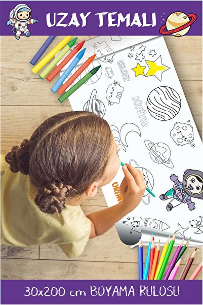 Piksel Grafik Pixroll Uzay Temalı Dev Rulo Boyama Kağıdı – 2 m × 30 cm | Çocu...