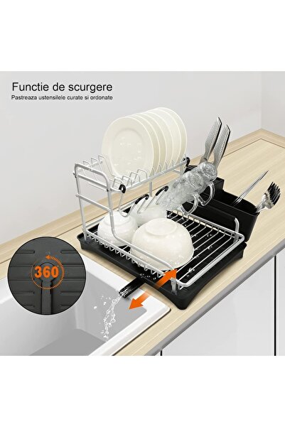 ANILLOROCA Dish Drying Rack, Aluminum with Adjustable Draining Tray