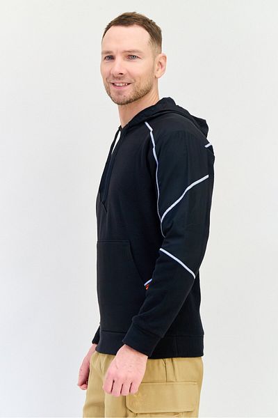 adidas Men Loose Fit Embroidered Logo Long Sleeves Outdoor Hoodie, Black