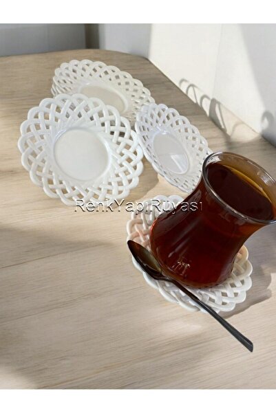 RENK YAPI RÜYASI Tea Plate 6 Tea Plates, Melamine Tea Plate, Solid Plastic Coaster with Porcelain Appearance Fashionable Pattern