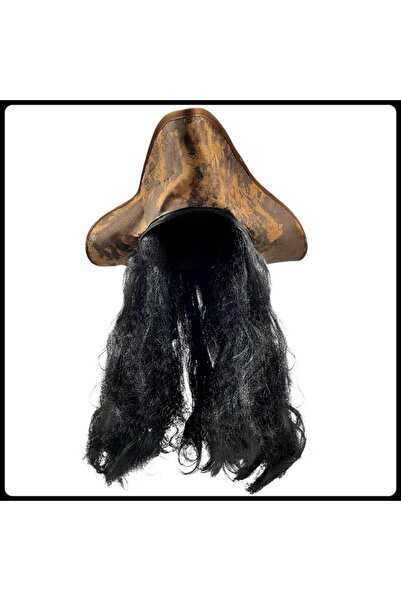 kidspartim Pălărie de lux cu păr negru (perucă) Căpitan Pirat Maro