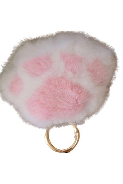 victiny Breloc cu labuta de pisica pufos, VICTINY® alb /roz 10 cm