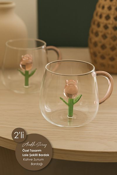 Anadolu Saray 2 Pcs Heat Resistant Borosilicate Special Design Tulip Shaped Cups |   Coffee and Presentation Cup
