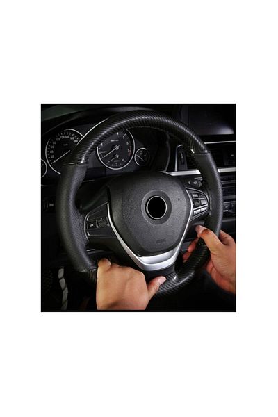 ideal STORE idealSTORE Steering Wheel Cover with Needle and Thread, Leather, Holes, Size M, Black+Carbon Color, G Stitching
