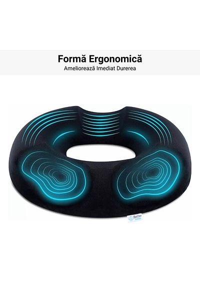 BETTER POSTURE Orthopedic hemorrhoid cushion, seat cushion, memory foam Pro, Black, 45 x 41 x 8 cm