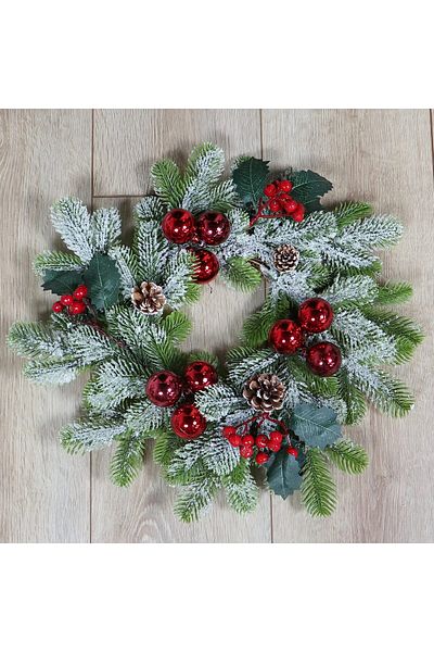 ideal STORE idealStore Christmas Wreath Made of Artificial Fir, Diameter 40CM, Snowy Twigs, Decorated with F