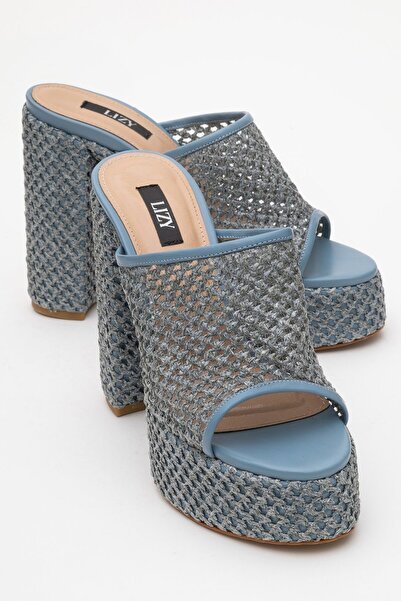 Lizy Shoes Сині плетені жіночі капці на високих підборах