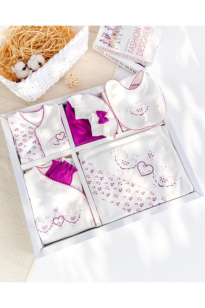 Babymod Heart Embroidered 100% Cotton 10-Piece Baby Girl Hospital Release Baby Set