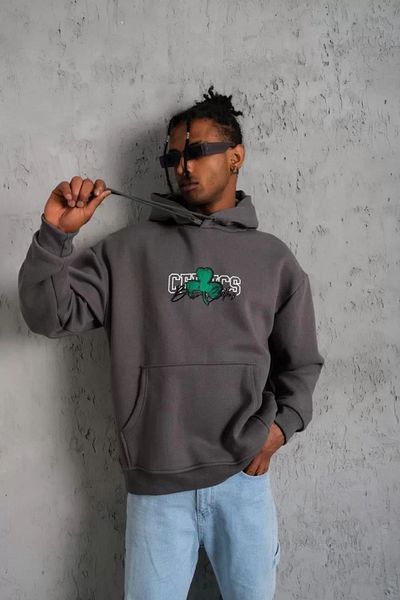 Silerra Men's Printed Hooded and Cord String Sweat - Gray
