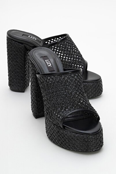 Lizy Shoes Hasır Yüksek Topuklu Kadın Terlik