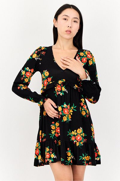 Miss Selfridge Women V Floral Print Midi Dress, Multicolor