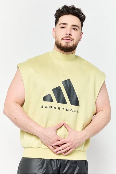 adidas Men Sportswear Fit Sleeveless Basketball Sweatshirt, Light Green
