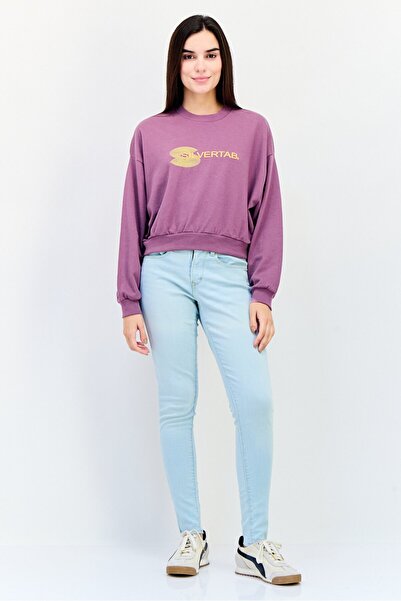 Levi's Women Crew Neck Graphic Print Long Sleeves Sweatshirt, Purple