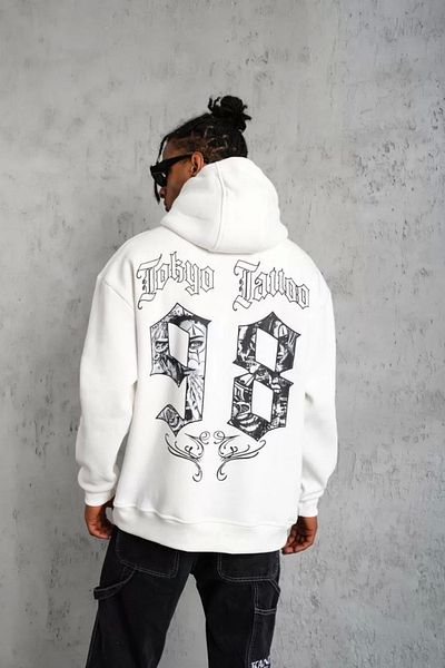 Silerra Men's 98 Printed Hooded Sweat - White