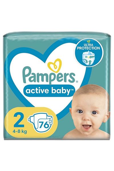 Pampers Active Baby Jumbo Pack Diapers, Size 2, Newborn, 4 -8 kg, 76 pcs