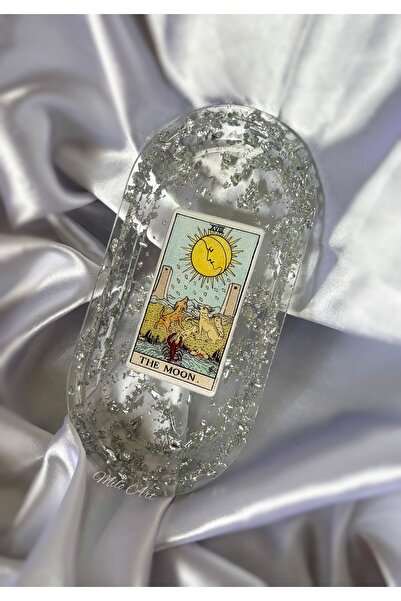 Milo Art The Moon Ay Tarot Kartı Temalı Gümüş Varaklı Takı Tabağı Mum Altlığı...
