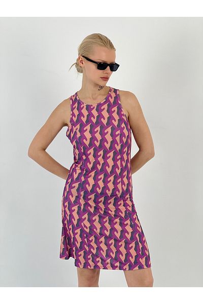 Miss Poem Women's Strappy Patterned Powder Short Dress