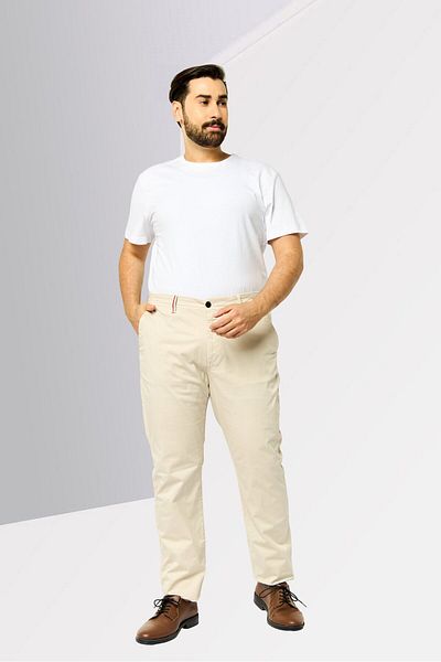 Scuderia Ferrari Men Regular Fit Solid Chino Pants, Light Beige